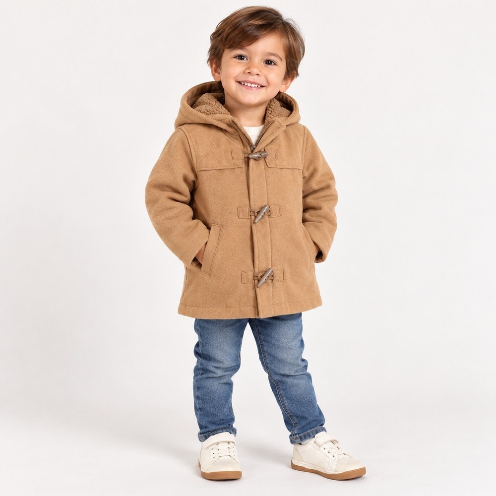 Old Navy Kids Camel Tan Toggle Duffle Coat Sherpa Lined Hood 5T Unisex Pea Coat